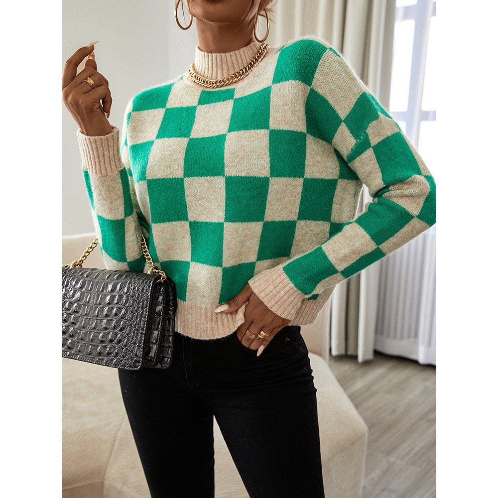 Playful Multicolor Plaid Sweater for Women