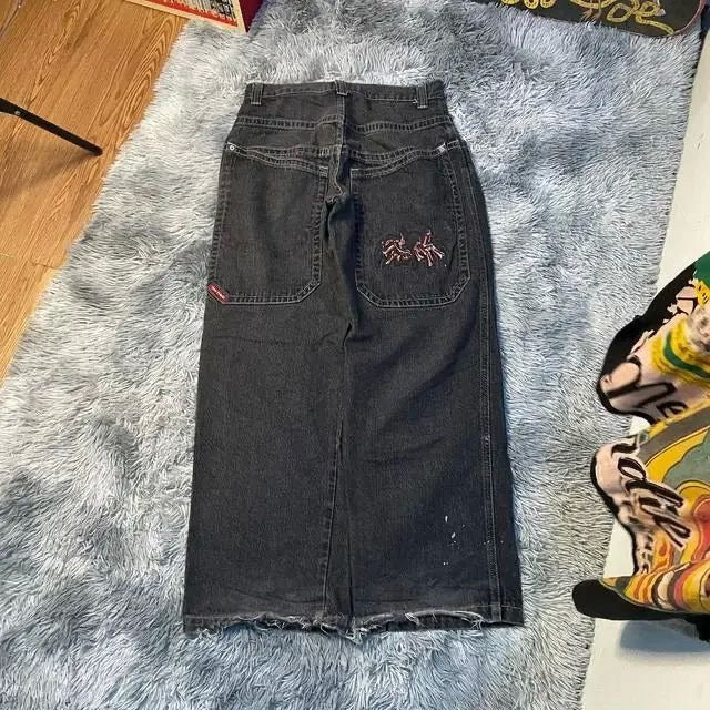 Harajuku Style Printed Jeans - Men's Straight Loose Wide Leg Pants