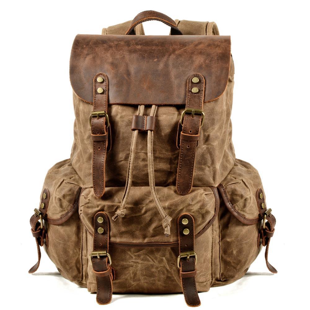 Men's Oil Wax Canvas Retro Backpack