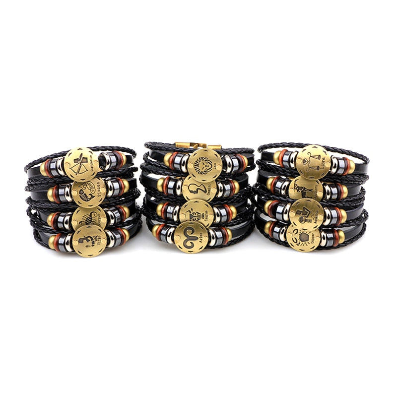 Vintage Horoscope Leather Bracelet for Men