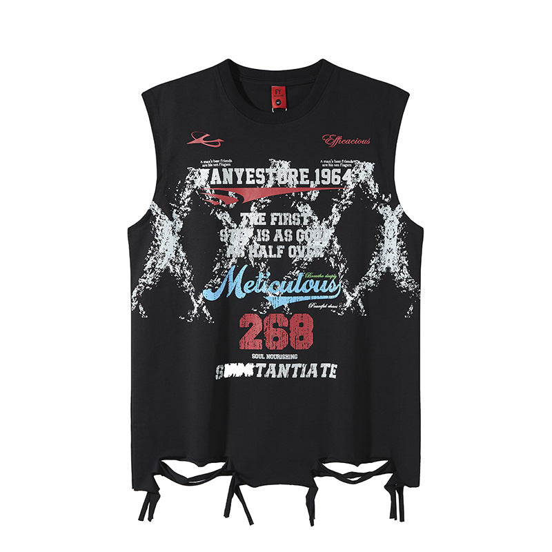 Hem Distressed Design Tank Top - Unisex Street Style