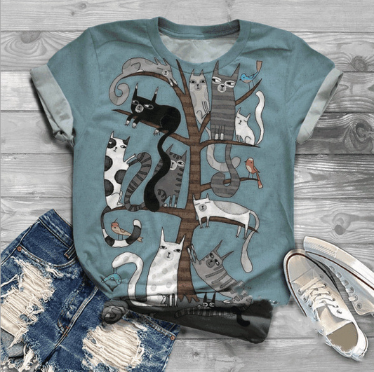 Harajuku Cat Print Plus Size T-Shirt for Women