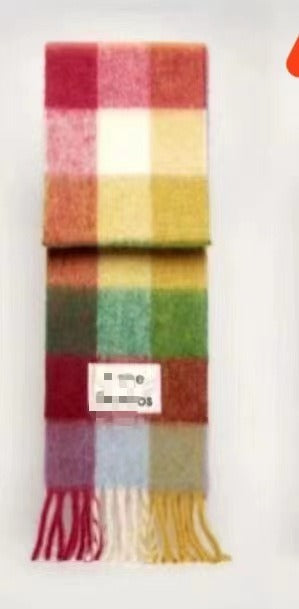 Rainbow Plaid Tassel Scarf for Autumn & Winter