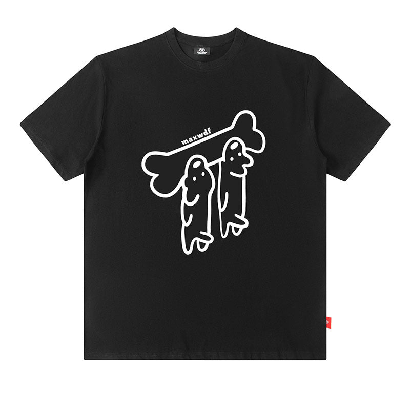 Oversized Cotton T-Shirt with Playful Sausage Dog Print