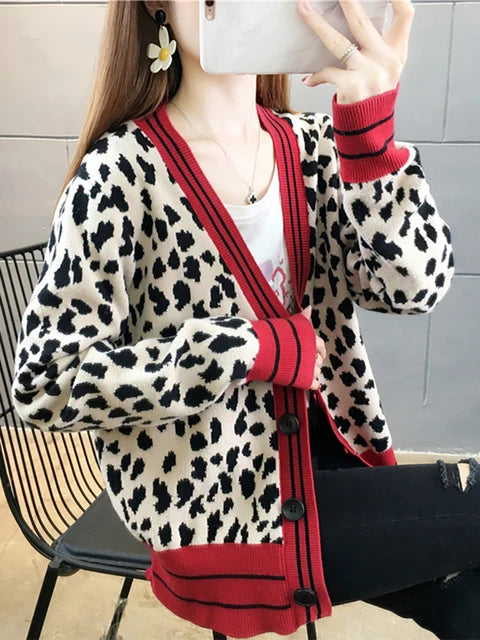 Korean Leopard Print Women's Winter Cardigan