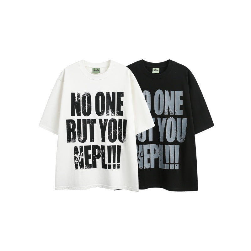 Harajuku-Inspired Distressed Letter Print T-Shirt