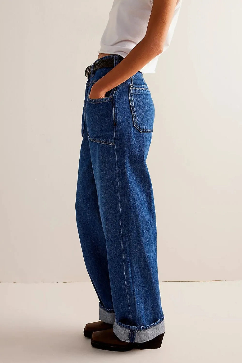 Playful Washed Wide Leg Jeans with Pockets