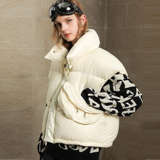 Harajuku Style Women's White Duck Down Coat with Waist Bag