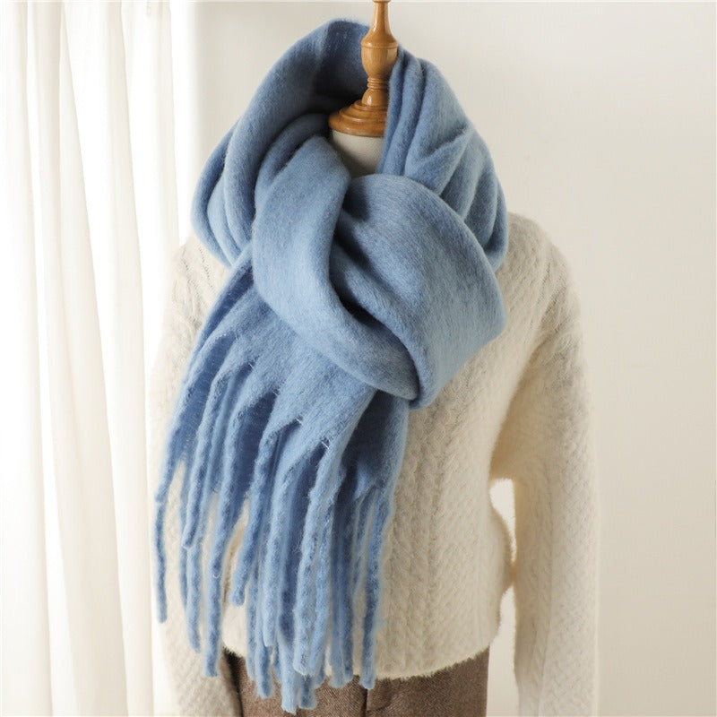 Versatile Mohair Scarf with Tassels for Harajuku Style