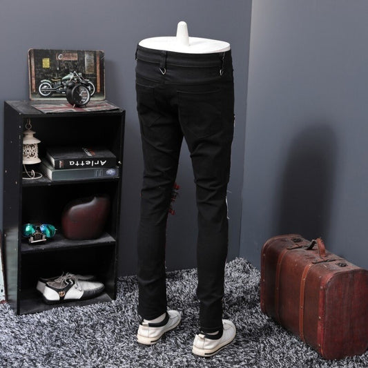Harajuku Style Black Split Joint Holes Patch Jeans for Men