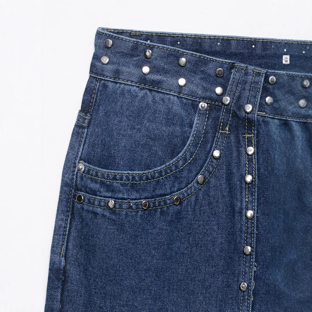 Harajuku Style Women's Studded Embroidered Straight Leg Jeans
