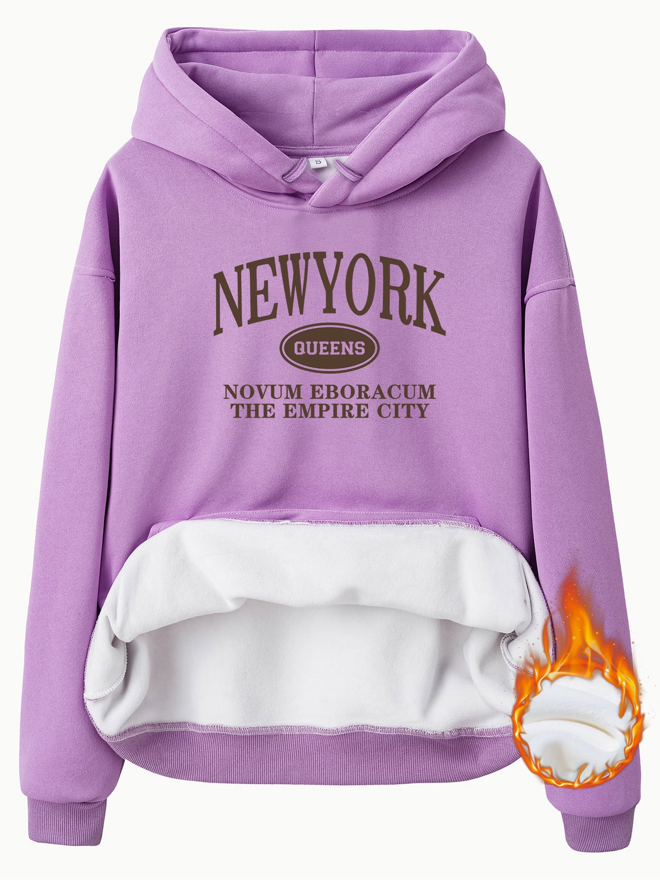 Pocket Hooded Long Sleeve Fleece Sweatshirt Top with NEW YORK Print