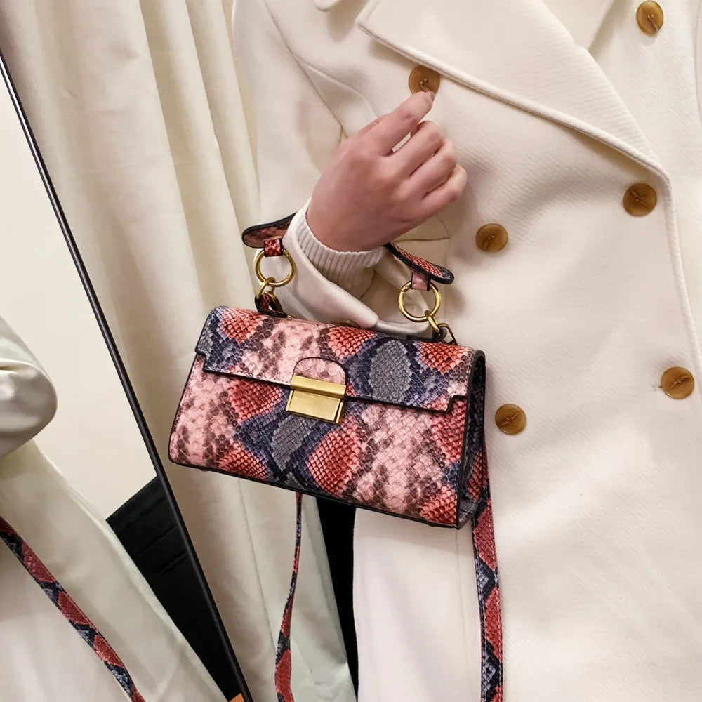 Playful PU Leather Snakeskin Print Crossbody Bag