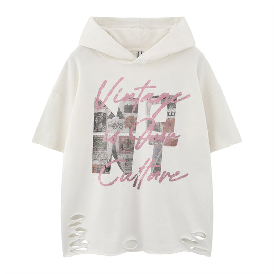 Harajuku Style Distressed Washed Hooded Tee - Unisex
