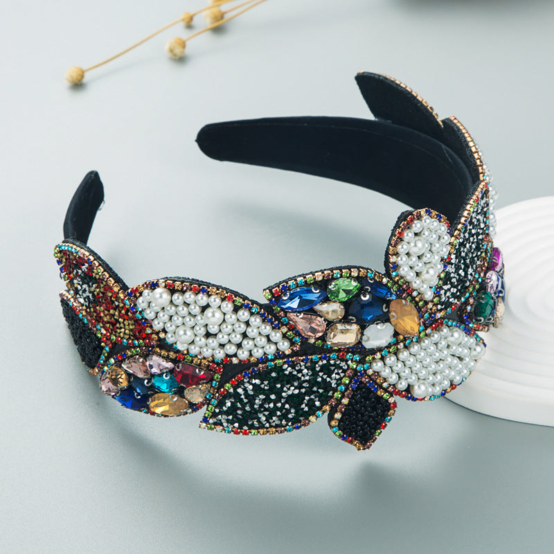 Rhinestone Pearl Leaf Baroque Headband