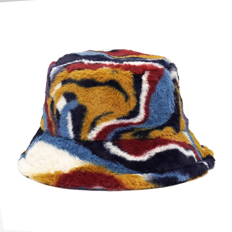 Camouflage Faux Fur Bucket Hat - Warm & Stylish Fisherman Hat