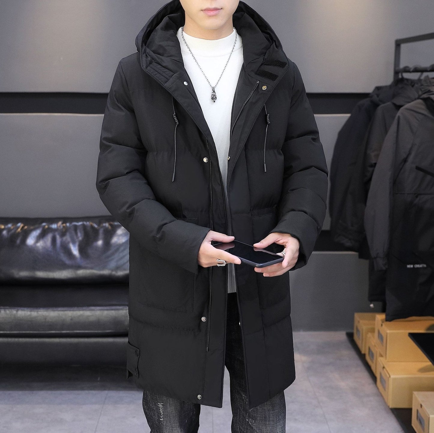 Harajuku Style Medium Length Cotton Padded Jacket