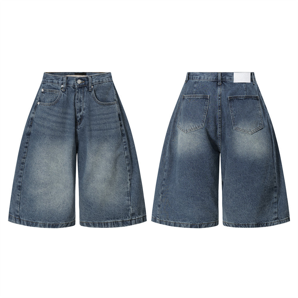 Harajuku Punk Washed Distressed Denim Shorts for Men
