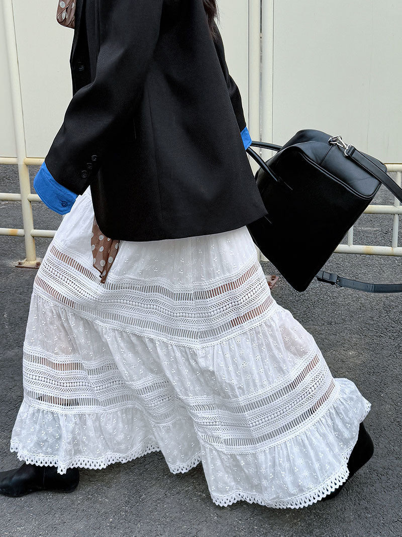 White Lace A-Line Skirt for Women - Harajuku Style