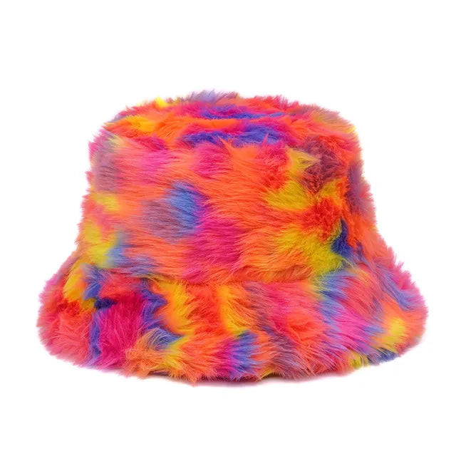 Harajuku Style Zebra Print Faux Fur Panama Bucket Hat