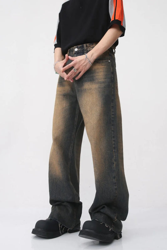 Harajuku-Inspired Raw Hem Straight Leg Jeans