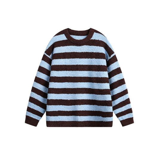 Striped Round Neck Sweater for Unisex - Casual Loose Fit