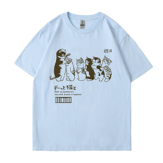 Playful Fun Cat Meow T-shirt - Harajuku Style