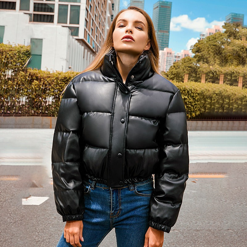 Women's Harajuku Style Standing Collar Warm Cotton Jacket