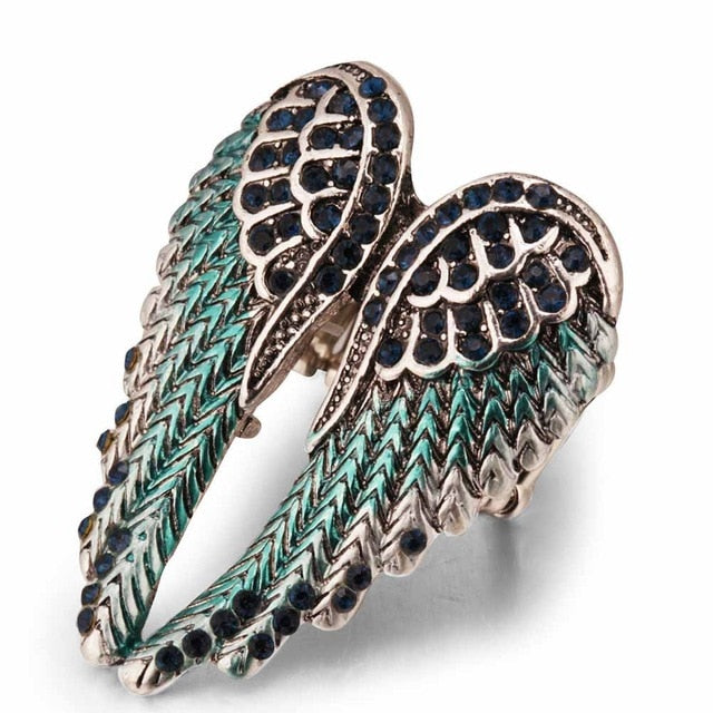 Angel Wings Stretch Ring - Antique Gold Biker Bling for Women