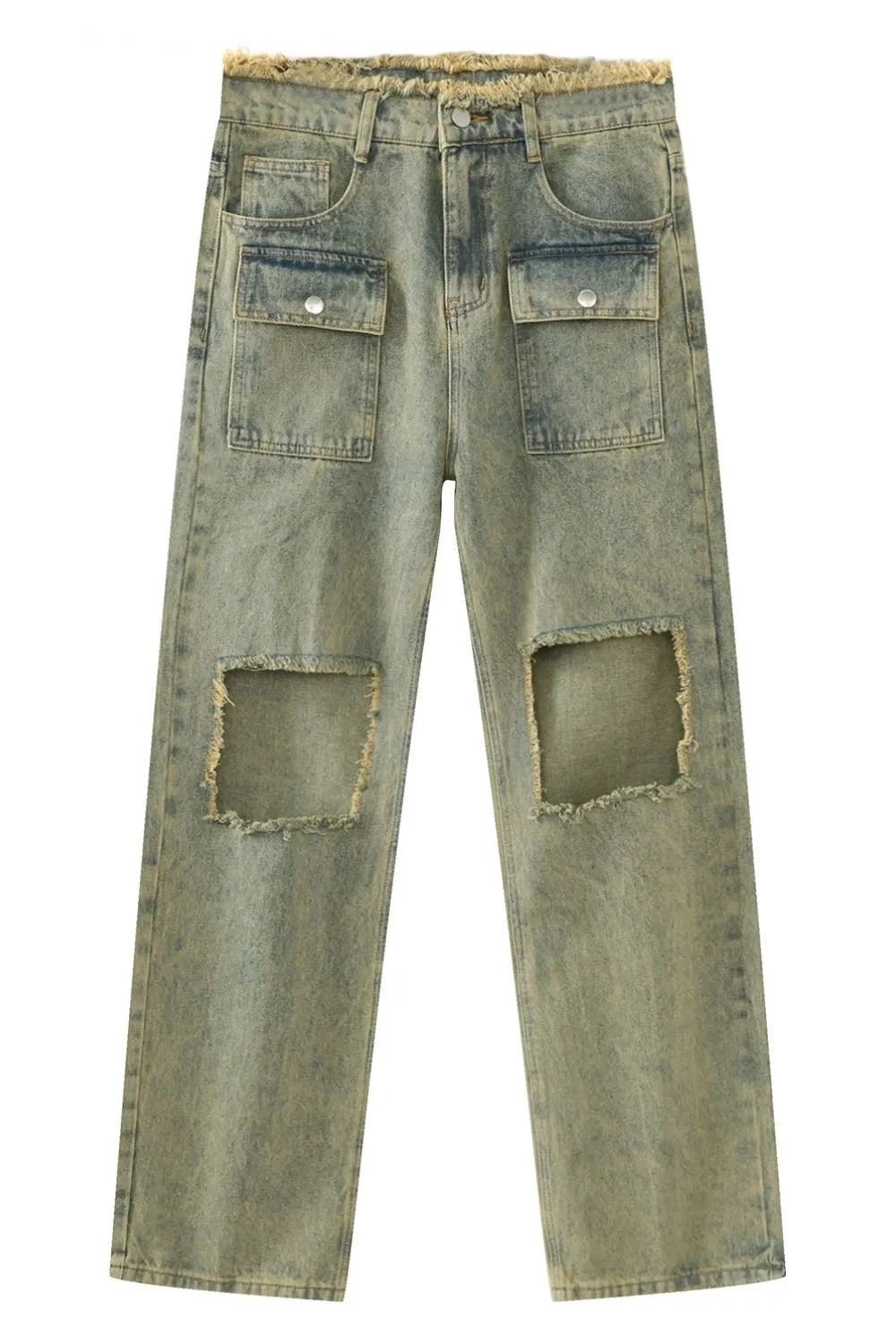 Raw Hem Distressed Jeans - Harajuku Style