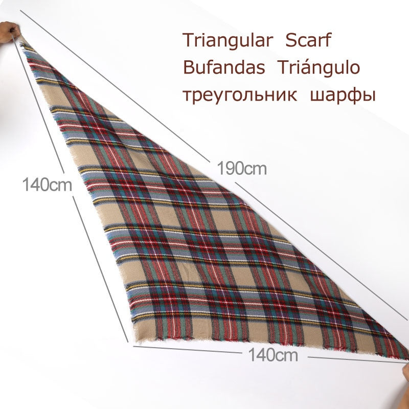 Harajuku Style Winter Triangle Scarf - Cashmere Plaid Shawl