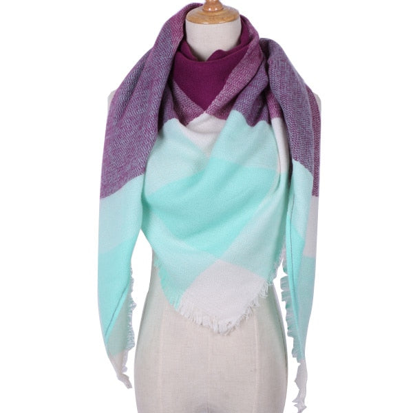 Harajuku Style Winter Triangle Scarf - Cashmere Plaid Shawl