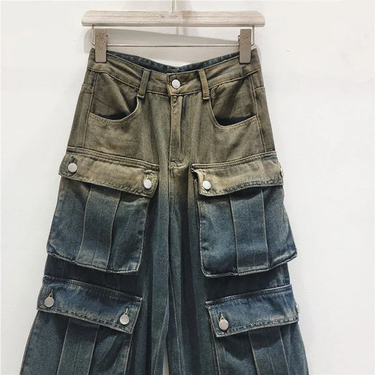 Harajuku Style Multi Pocket Wide Leg Drape Pants