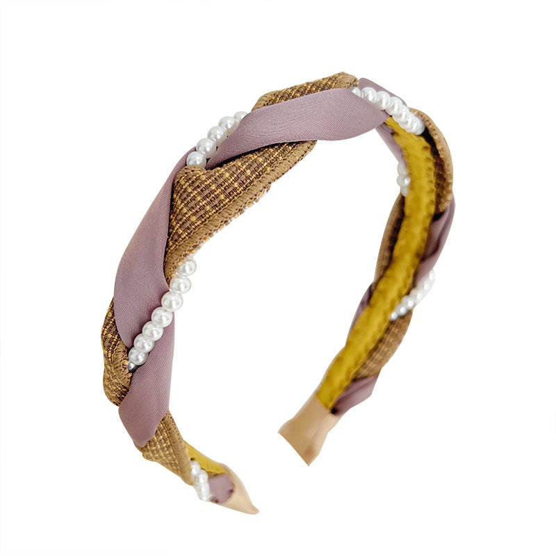 Senior Knitting Cross Twist Pearl High Skull Top Headband
