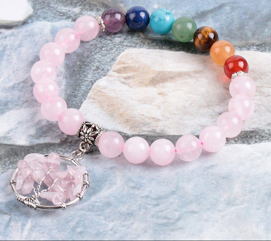 Handmade Pink Crystal Tree of Life Bracelet