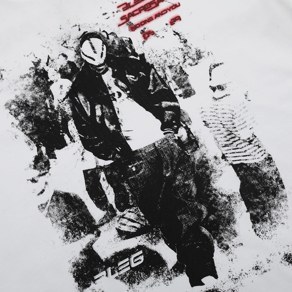 Harajuku Style Portrait Print Short Sleeve T-Shirt for Men