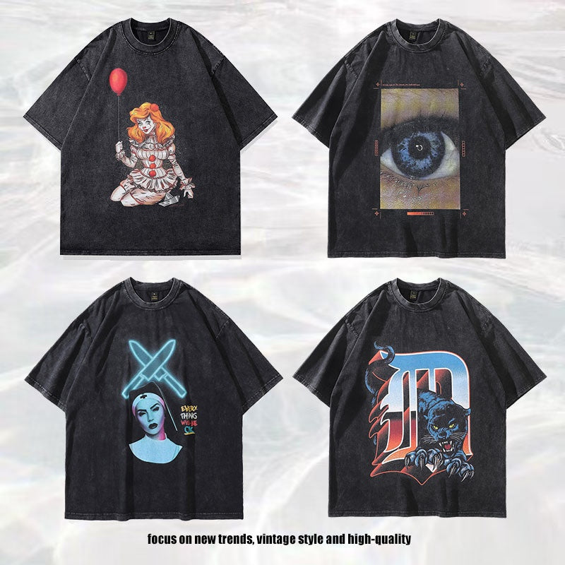 Vintage Retro Harajuku Style Short Sleeve T-Shirt for Men