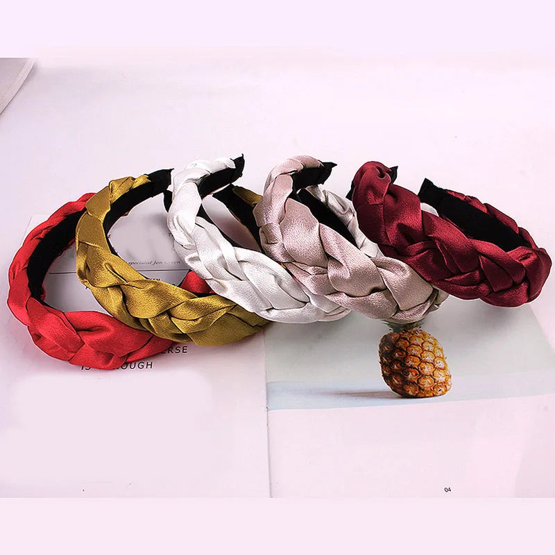 Women Satin Cross Hairbands - Twisted Braid Headband