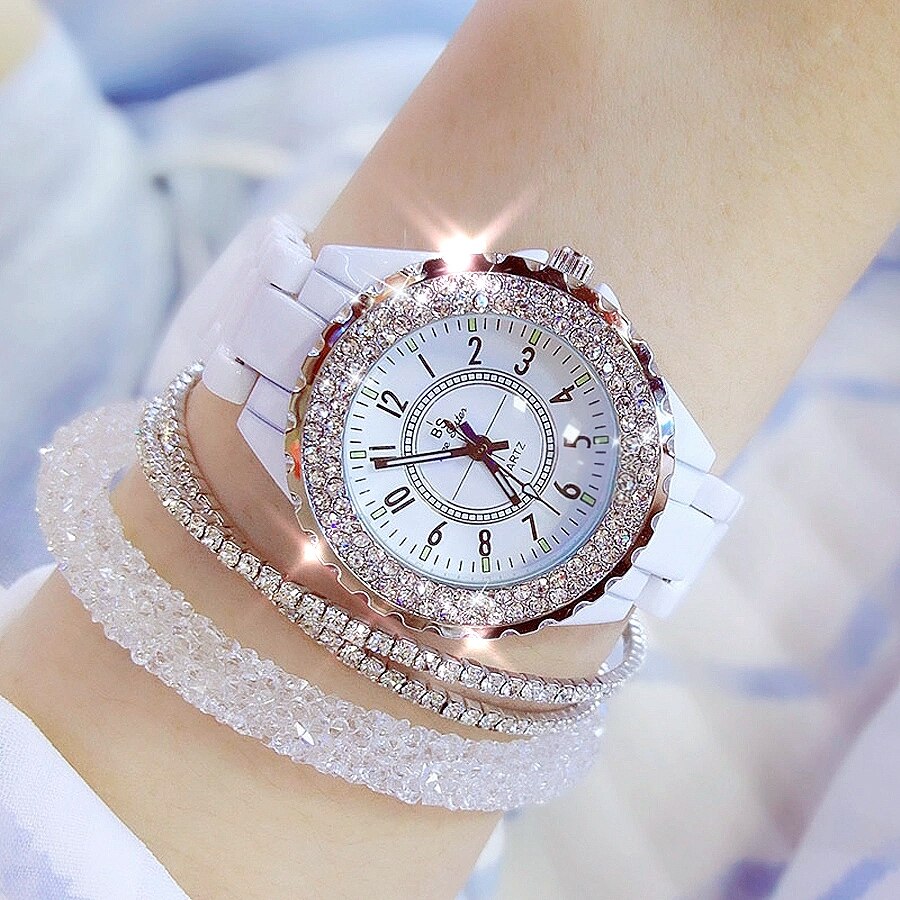 BS Bee Sister White Ceramic Luxury Watch for Women