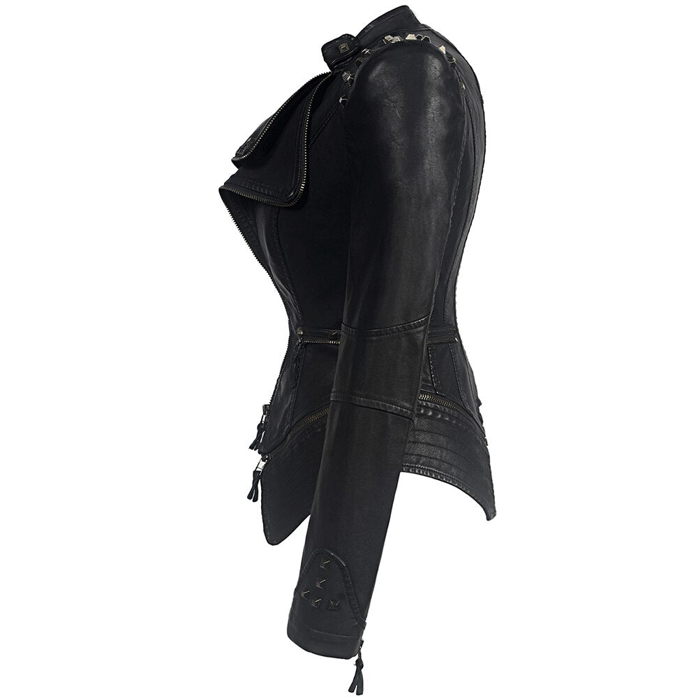 Harajuku Style Black Faux Leather Motorcycle Jacket