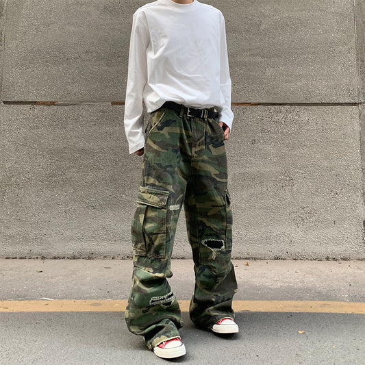 Camouflage Wide Leg Drape Jeans