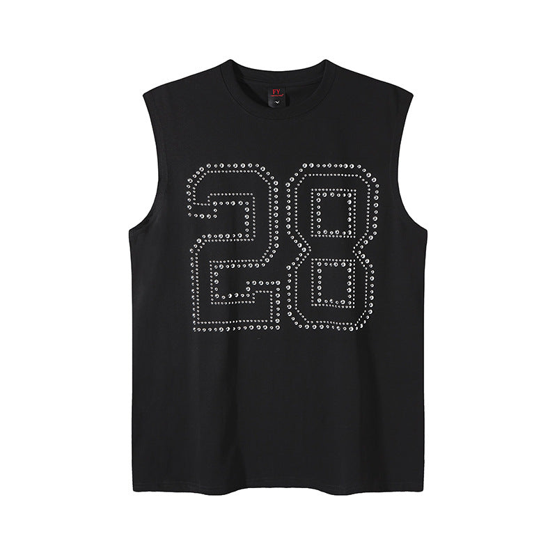 Rhinestone Number Design Sleeveless Vest