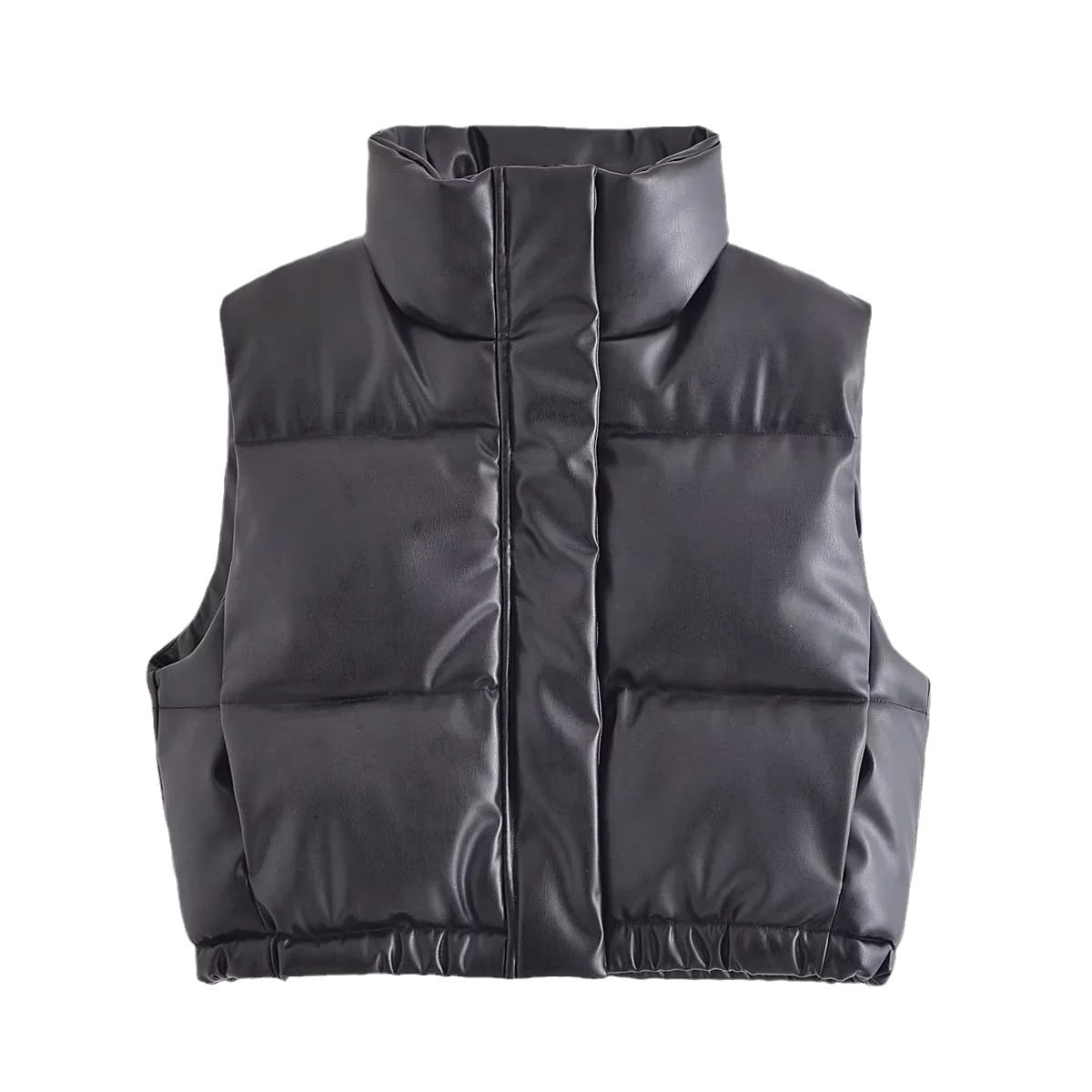Playful PU Leather Stand-Up Collar Vest for Women