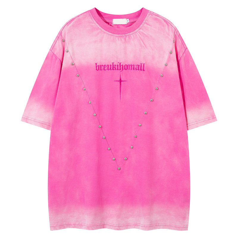 Loose Short Sleeve T-Shirt for Men and Women Gradient Color Couple Tee