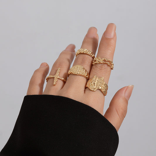 Geometric Metal Lava Line Ring Set - Harajuku Style