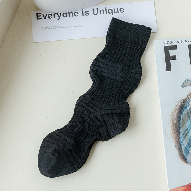 Harajuku Style Pleated Mid-Tube Socks - Contrast Color Cotton