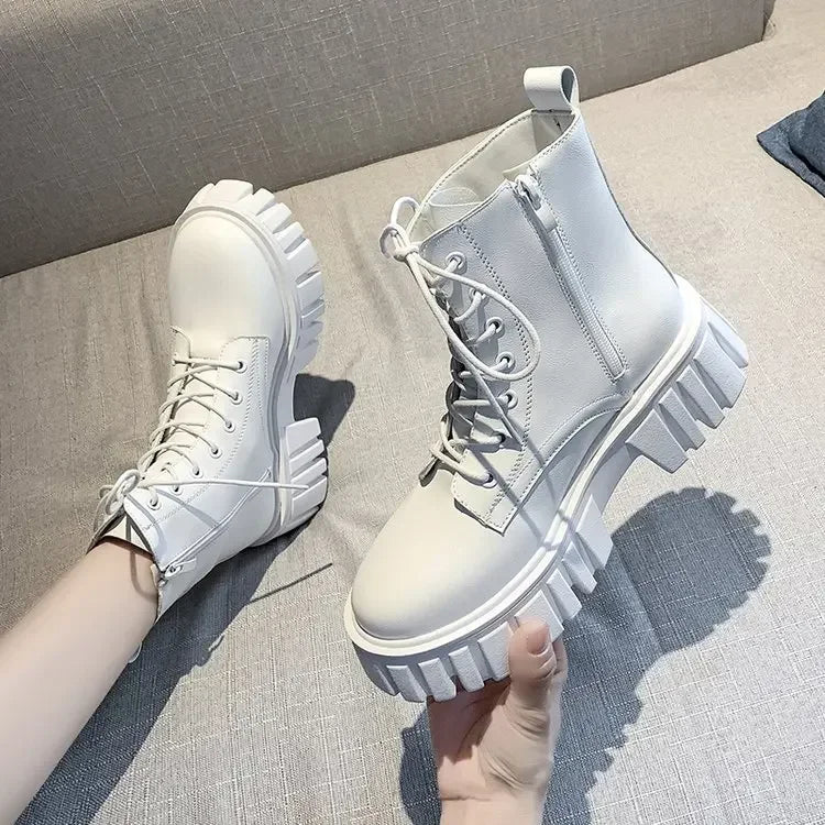 Playful Chunky Platform White Ankle Boots for Women