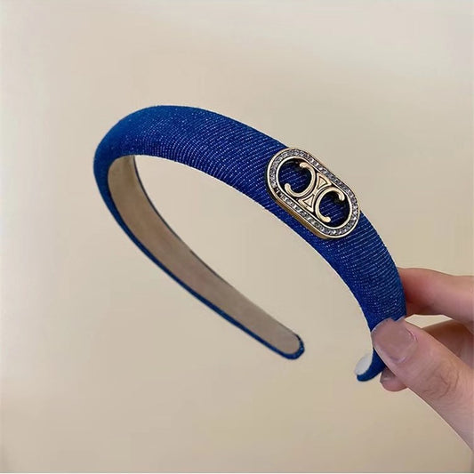 Blue Temperament Rhinestone Sponge Headband