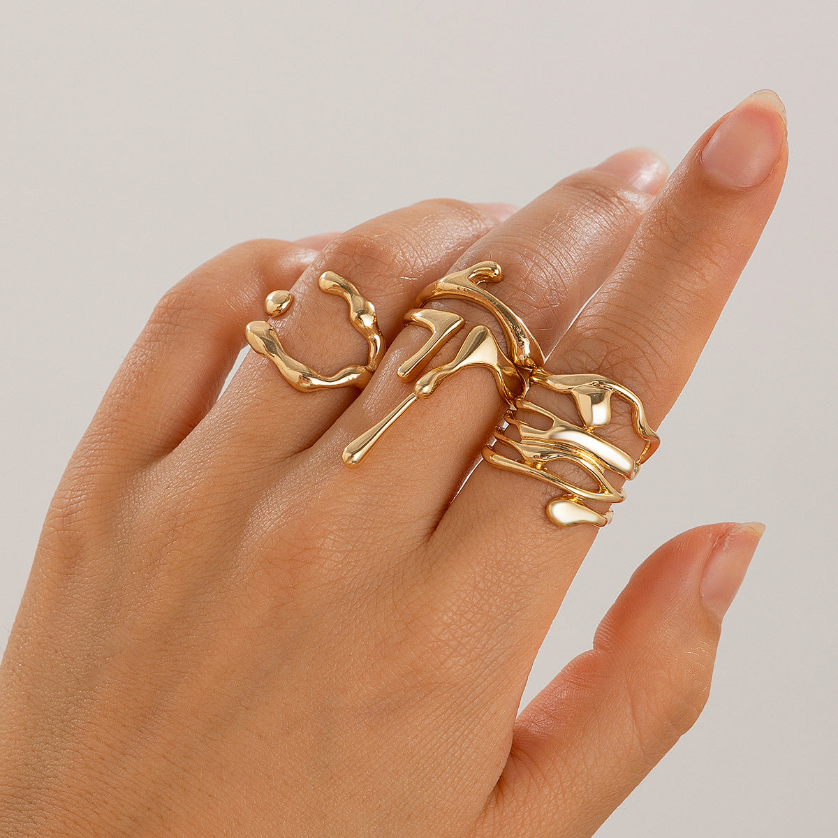 Playful Irregular Lava Open Smooth Ring Set