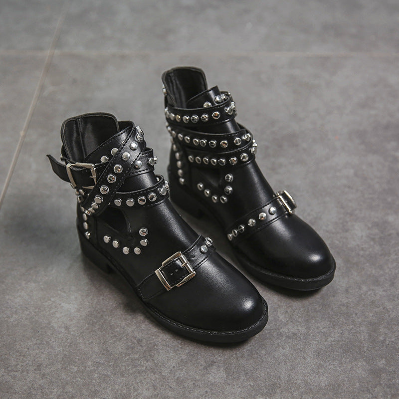 Trendy Round Head Rivet Buckle Boots for Women